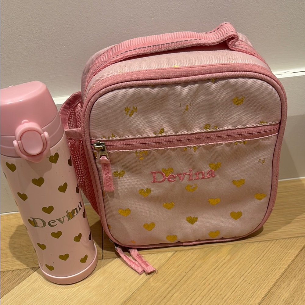 Pottery Barn Kids Pink and Gold Heart Lunch Bag